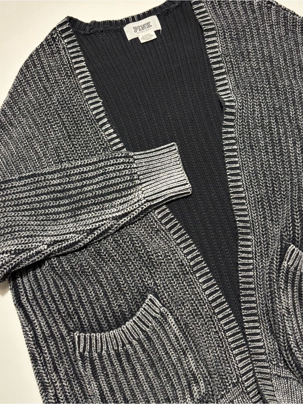 PINK Victoria’s Secret Black & Grey Grunge Chunky Cotton Cardigan